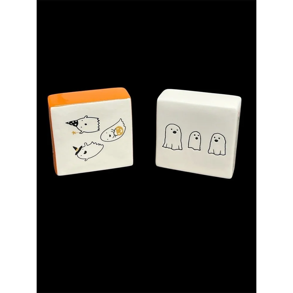Rae Dunn BOO PLEASE Shelf‎ Sitter 2 Pack White Ceramic Desk Plaque Halloween